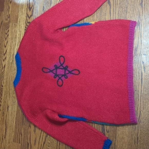 Vtg mohair blend oversized colorblock fuschia pink patterned argyle sweater  M/L - Picture 5 of 9